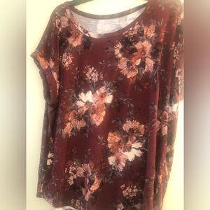 Maurices Floral Short Sleeve Tunic in Burgundy and Blush